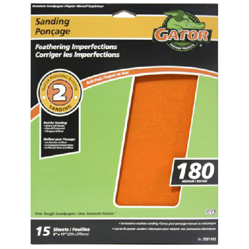 Gator Premium Sanding Papers - 9-in W x 11-in L - 180 Grit - Aluminum Oxide Abrasive - 15 Per Pack