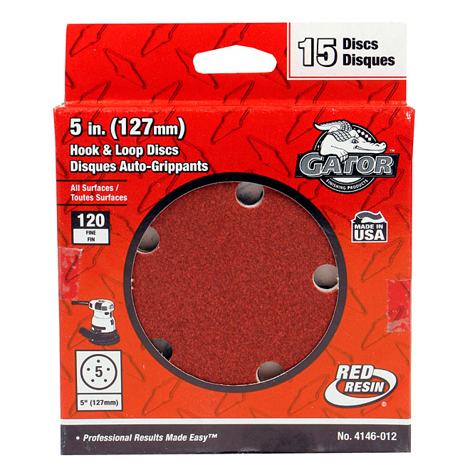 Gator Hook and Loop Sanding Discs - 5-in Dia - 120 Grit - 5 Holes - 15 Per Pack