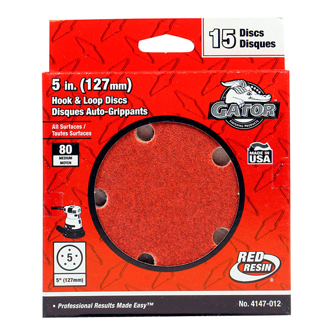 Gator Hook and Loop Sanding Discs - 5-in Dia - 80 Grit - 5 Holes - 15 Per Pack