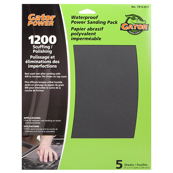 Papier abrasif de finition imperméable 9 po x 11 po Gatorpower Gator carbure de silicium grain 320 5/pqt