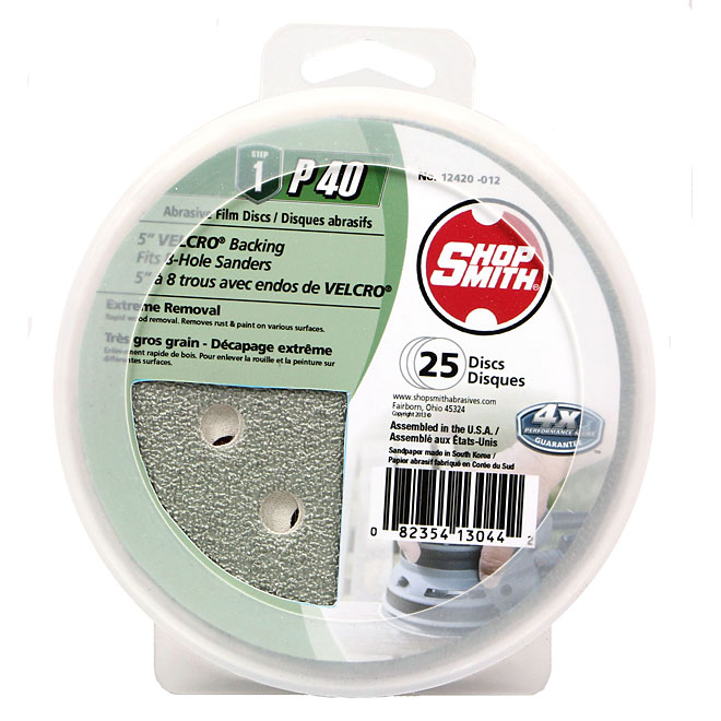 ShopSmith Hook and Loop Abrasive Film Disc - 5-in Dia - 40 Grit - 25 Per Pack