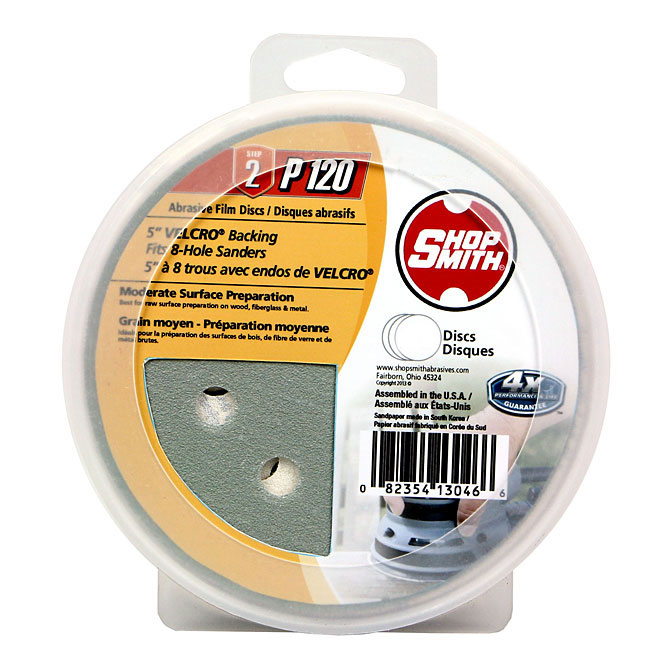 ShopSmith Abrasive Film Discs with Velcro Backing - 5-in Dia - 120 Grit - 8 Holes - 15 Per Pack