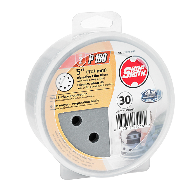 ShopSmith Abrasive Film Discs with Velcro Backing - 5-in Dia - 8 Holes - P180 Grit - 30 Per Pack