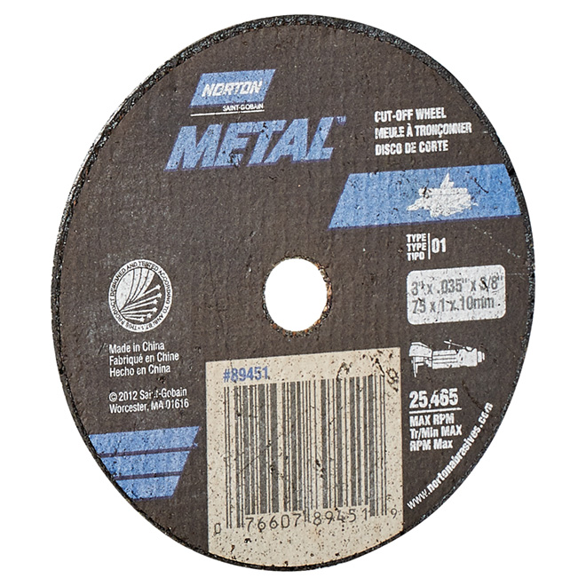 Norton Type 1 Metal Grinder Cut-Off Blade - 3-in Dia x 5/16-in T - 3/8-in Dia Arbor - 60 Grit