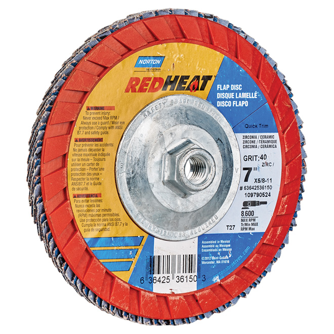 Norton RedHeat Type 27 Ceramic and Zirconia Abrasive Flap Disc - 7-in Dia - 5/8-11-in Arbor - 40 Grit