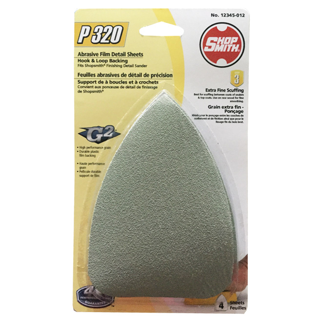 ShopSmith Abrasive Film Sheets with Hoop and Loop Backing - P320 Grit - Aluminum Oxide - 4 Per Pack