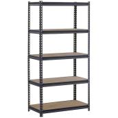 Rona Heavy-Duty Shelving Unit in Black Steel and MDF with 5 Shelves - 24 x 48 x 72-in