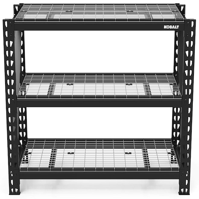 Étagère robuste OEM en acier noir à 3 tablettes grillagées, 24 x 48 x 47 po