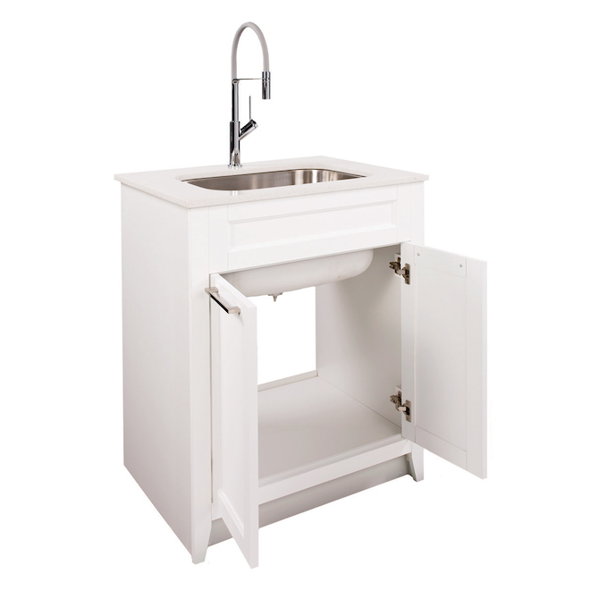 Meuble-lavabo blanc de 29 po x 36 po de Foremost avec lavabo intégré et comptoir en pierre d'ingénérie