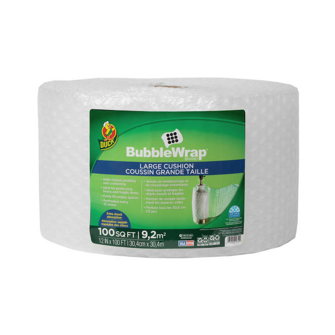 Basics Perforated Bubble Cushioning Wrap, Large, Clear, 5/16,  12-Inch x 100-Foot Long Roll