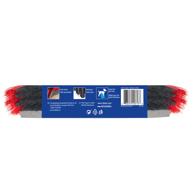 Vileda DuActiva 2-in-1 Electrostatic Broom - Black and Red - Multi-Surface - 51-in L Handle