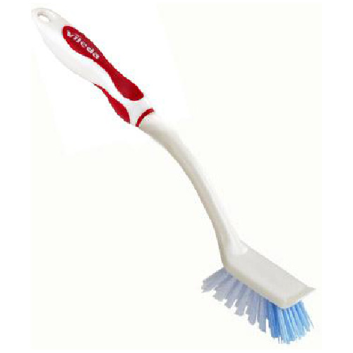 Vileda Powerfibres Dish and Sink Brush - White and Red - Silver-Ion - Plastic Handle