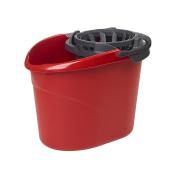 Vileda Graduated Elongated Oval-Shaped Bucket with Built-In Wringer - Plastic Resin - Red/Grey - 10-L