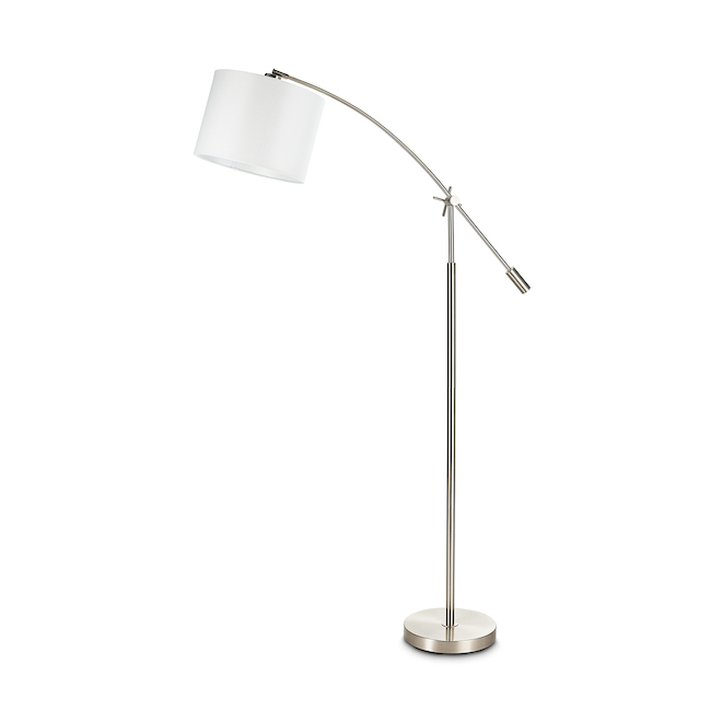 Allen + Roth 58-in Brushed Nickel Floor Lamp with Swing Arm and White Fabric Shade