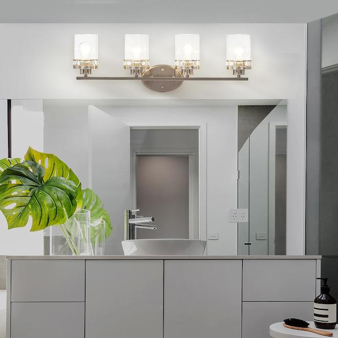 Wall Fixture - 4 Lights - Clear Glass - Brushed Nickel