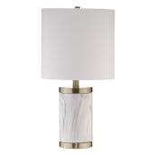 Table Lamp - White Fabric Shade - Marble Base - Brass Accents