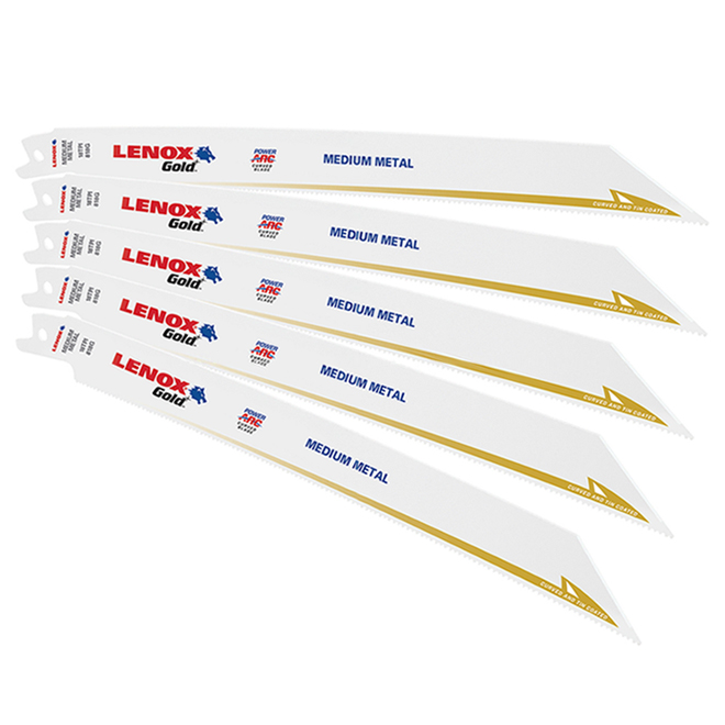 Lenox Reciprocating Saw Blades - Gold - Bi-Metal - 18 TPI - 8-in x 3/4-in - Medium Metal - 5 Per Pack