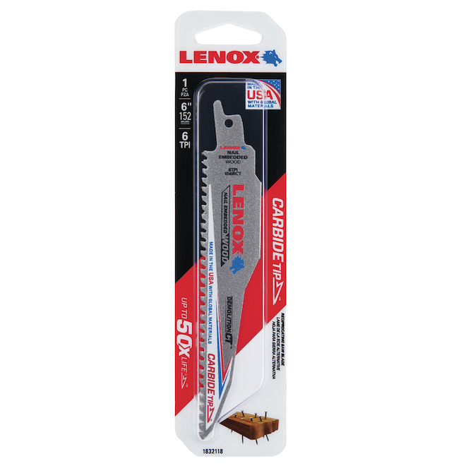 LENOX 6-TPI Carbide-Tipped Demolition Reciprocating Saw Blade