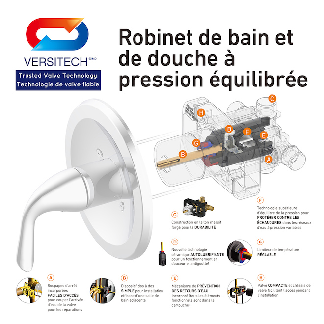 Robinet bain-douche Project Source, 1 poignée, 6,6 L/min, nickel brossé