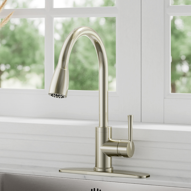 Project Source 1 Handle Brushed Nickel Kitchen Faucet with Pull-Down Spout