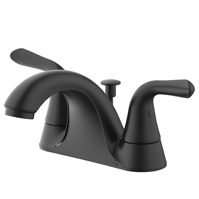 Project Source Matte Black 2 Handle 4 In Centerset Watersense Bathroom Sink Faucet With Drain F51b0066bl Rona - Black Bathroom Sink Faucet Centerset
