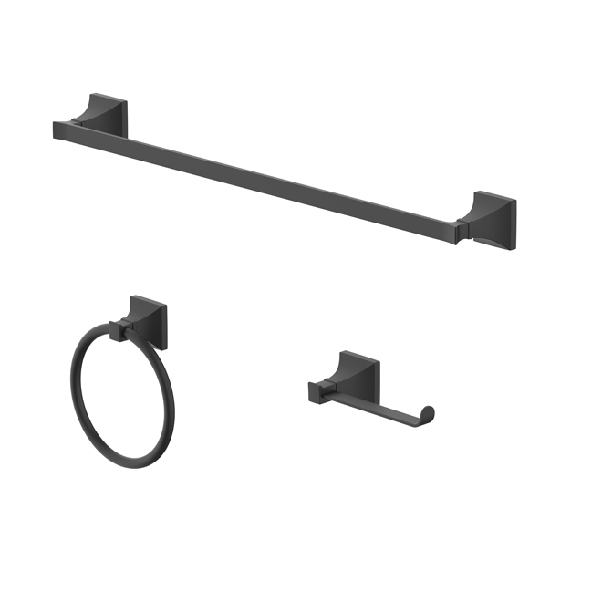 Allen + roth Leo Matte Black Brass 3-Piece Bathroom Accessory Set