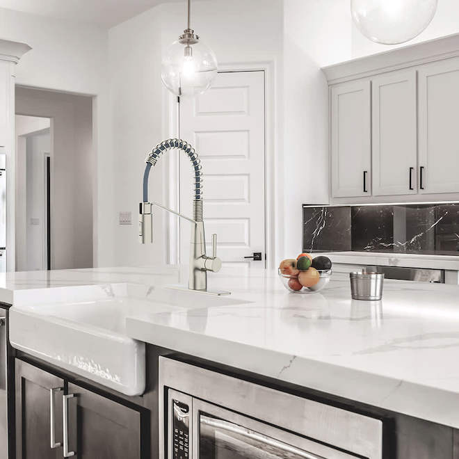 Landon & Co. Truven Kitchen Faucet with 1 Handle and Spring Pull-Down Spout - Brushed Nickel