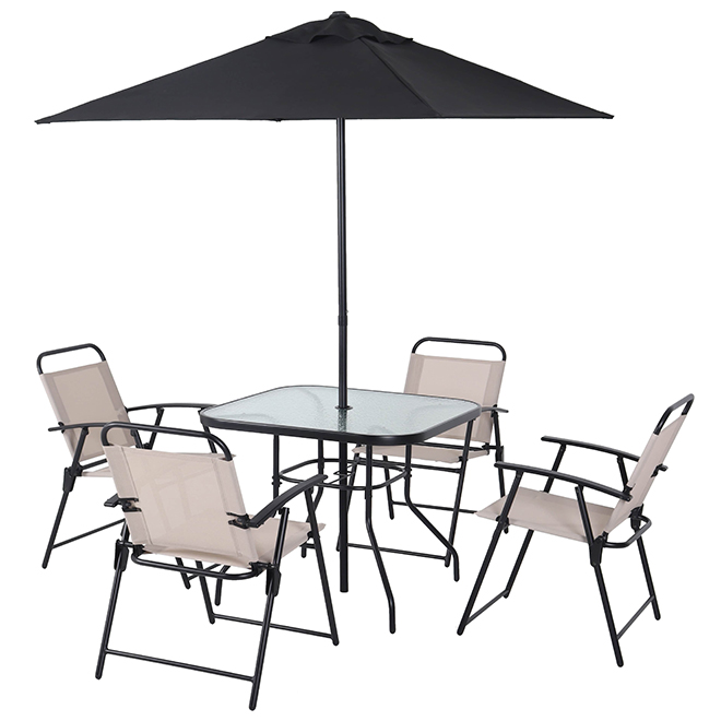 VALU+ Gimli Dining Set in Black Steel with Sun Umbrella - 6-Piece