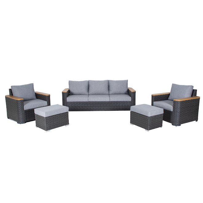 Landon & Co. Kingston Conversation Set in Wicker with Grey Cushions - 5-Piece