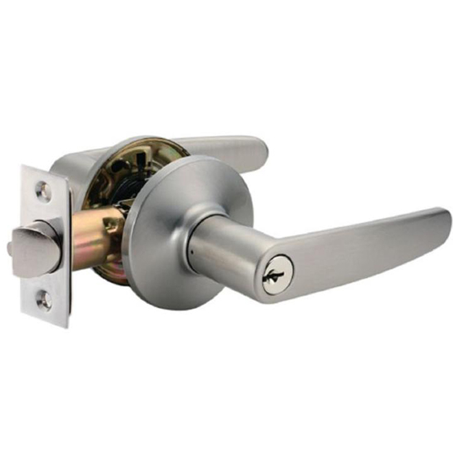 ReliaBilt Hawthom Keyed Entry Lever with Turn Button in Satin Nickel Finish