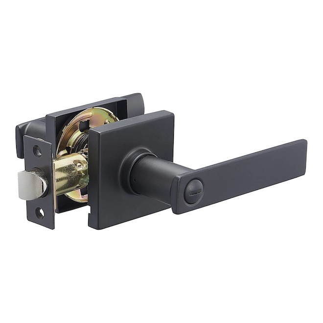 RONA Emrica Lever Handle with Lock for Bedroom or Washroom - Matte Black