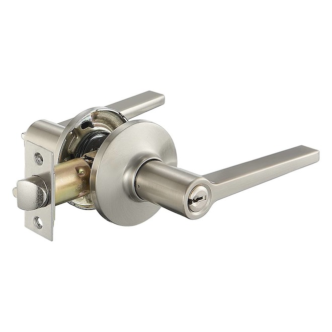 RONA Lyria Satin Nickel Door Lever w/ Lock for 1 3/8 to 1 3/4-in Doors