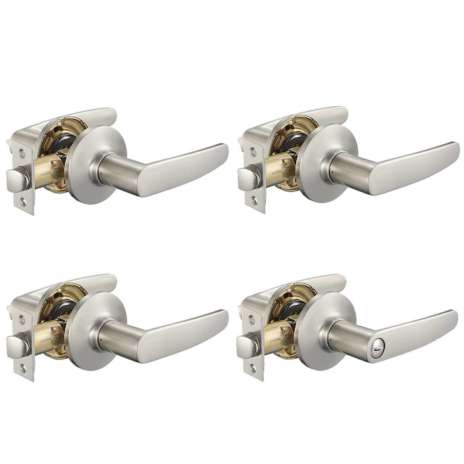 RONA Hawthorna 3 Passage Door Handles and 1 Privacy Door Handle Set - Satin Nickel