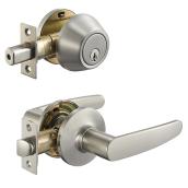 RONA Hawthorna Lever Handle with Seperate Deadlock for Entry Door - Satin Nickel
