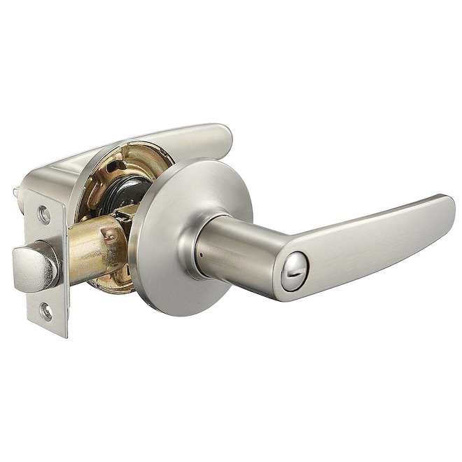 RONA Hawthorna Lever Handle with Lock for Bedroom or Washroom - Satin Nickel