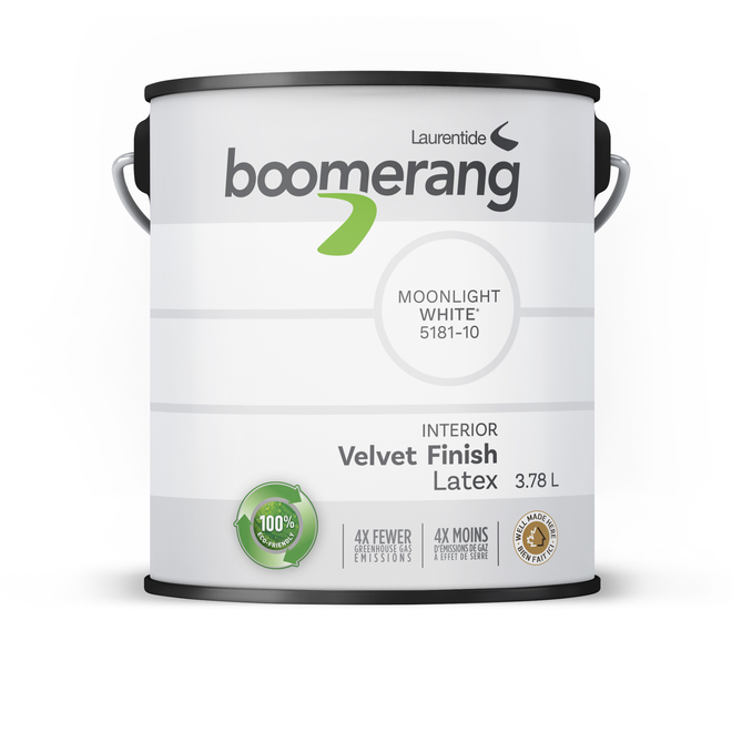 Laurentide Boomerang Recycled Latex Paint - Velvet Finish - 3.78-L - Moonlight White