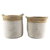 Nobia Braided Jute and Cotton Decorative Storage Baskets - Cream - 2 Pieces
