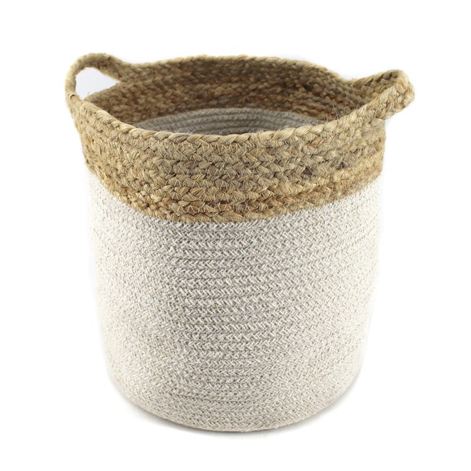 Nobia Braided Jute and Cotton Decorative Storage Baskets - Cream - 2 Pieces