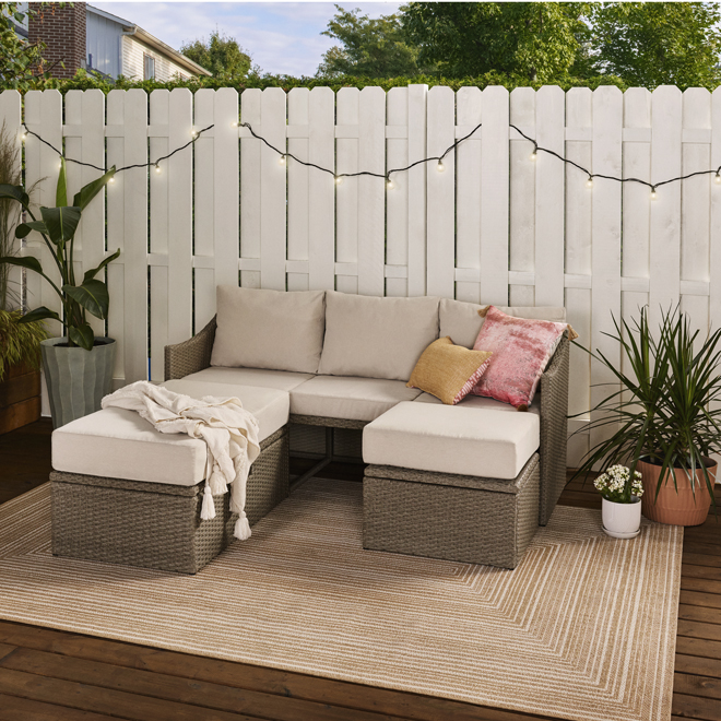 Landon & Co. Sectional in Brown Wicker with Tan Cushions - 3-Piece