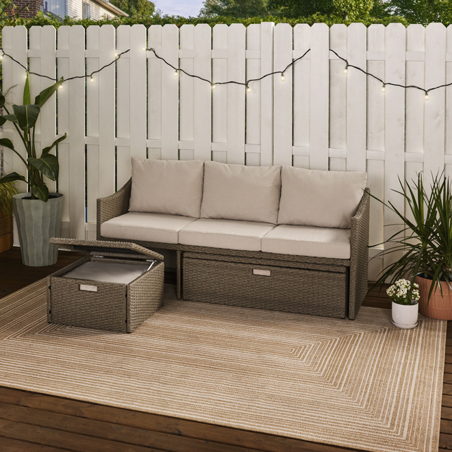 Landon & Co. Sectional in Brown Wicker with Tan Cushions - 3-Piece