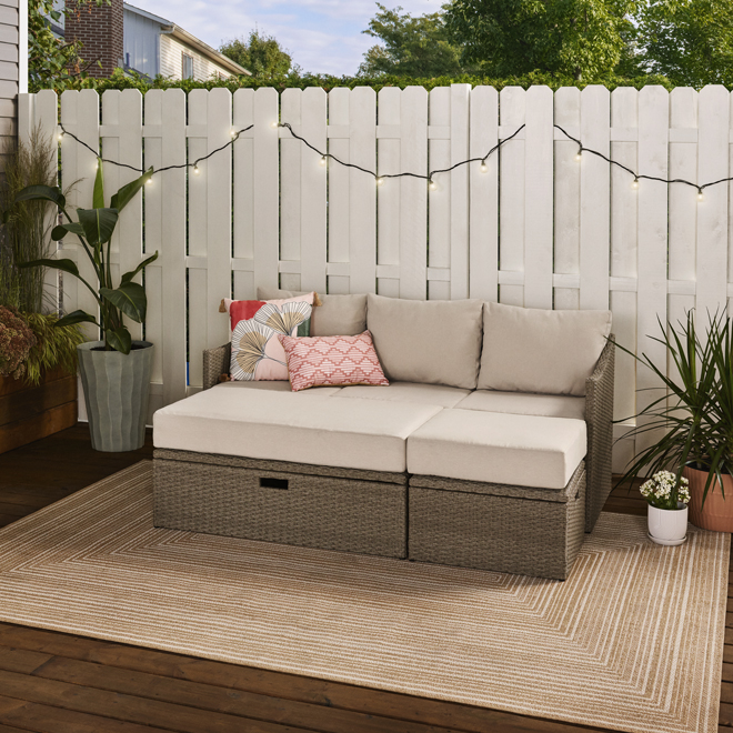 Landon & Co. Sectional in Brown Wicker with Tan Cushions - 3-Piece