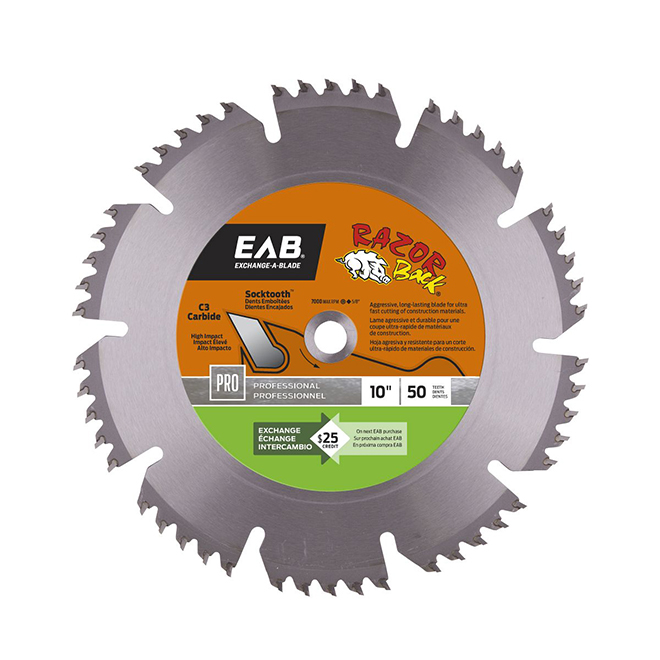 EXCHANGEABLADE "Razor Back" Circular Saw Carbide Blade 10" 50TH