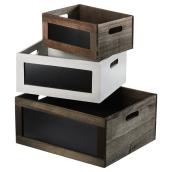 Ensemble de 3 caisses en bois, gris, brun et blanc