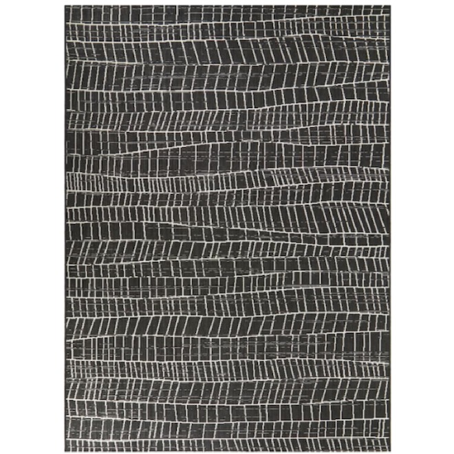 Landon & Co. Decorative Patio Rug in Black-Striped Polypropylene - 6 x 9-ft