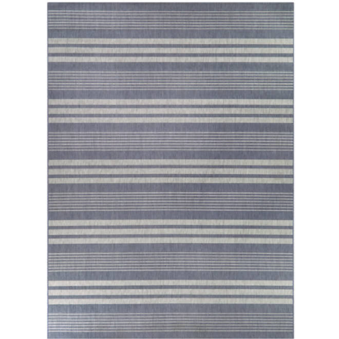 Landon & Co. Decorative Patio Rug in Blue-Striped Polypropylene - 6 x 9-ft