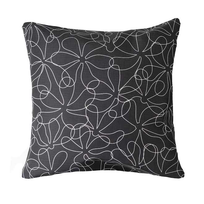 CANOPII Throw Cushion in Polyester with Abstract Floral Pattern for Outdoor 20 x 2 x 20-in - Black