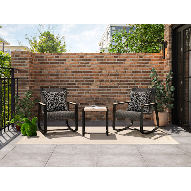 CANOPII Throw Cushion in Polyester with Abstract Floral Pattern for Outdoor 20 x 2 x 20-in - Black