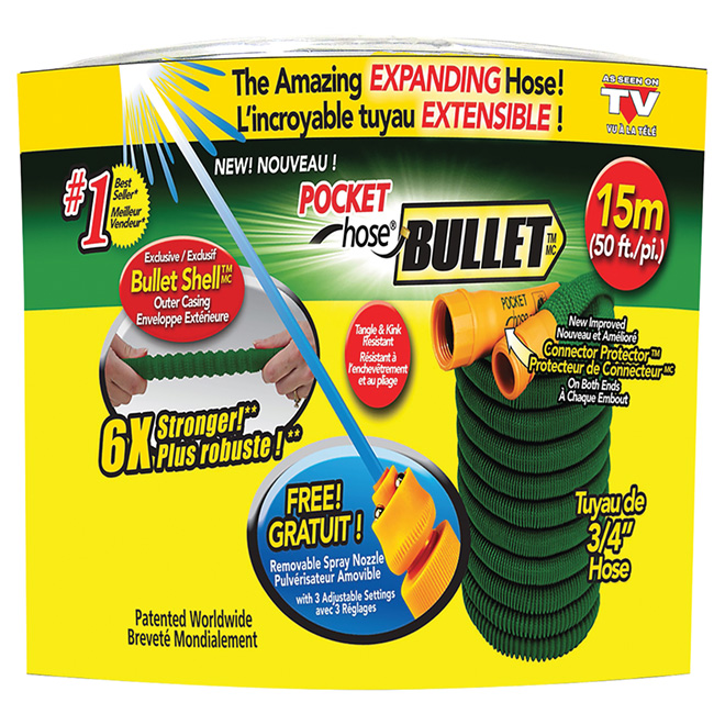 Pocket Hose Bullet - Top Brass - 50' + Free Removable Spray Nozzle :  : Patio, Lawn & Garden