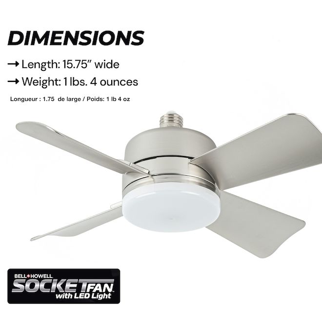 Bell + Howell 15.75-in Silver LED Indoor Remote-Controlled Ceiling Fan - 4-Blade