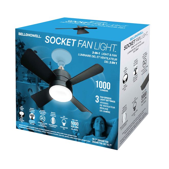 Bell + Howell 15.75-in Black LED Indoor Remote-Controlled Ceiling Fan - 4-Blade